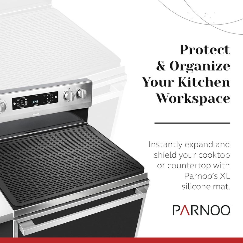 PARNOO Silicone Stove Top Cover for Electric Stove – Heat‑Resistant Glass Top Stove Protector Mat – Universal Flat Top Stove Cover, Black 28” x 20” - Image 2